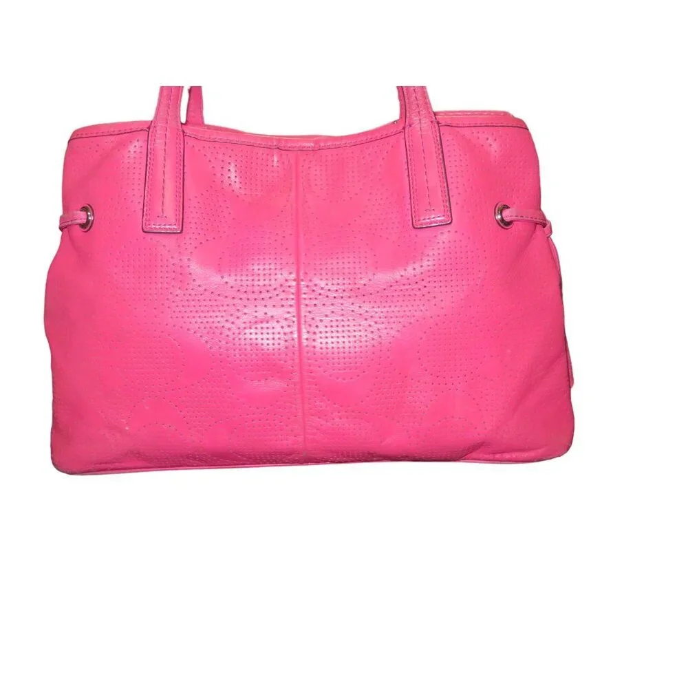 Coach Pink Sis Signature C Perforated Leather F21938 Double Handle Carryall Tote